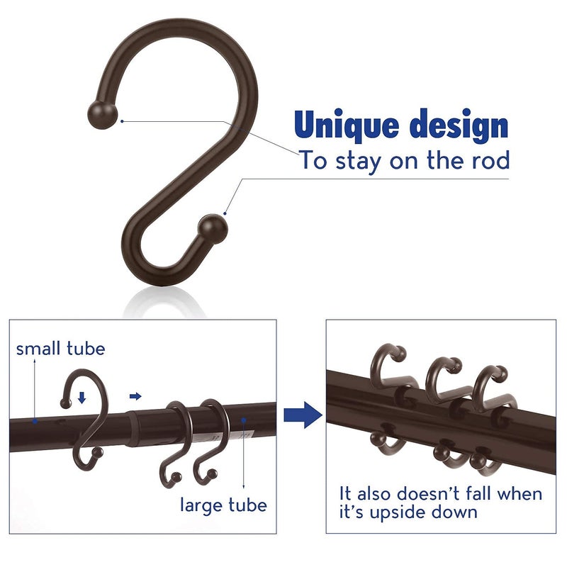 UNCONSIL Metal Shower Curtain Hooks Set of 12 Rings Rust Resistant S Shaped Hooks Hangers for Shower Curtains  Kitchen Utensils  Clothing  Towels  etc. (Bronze) - Image 3
